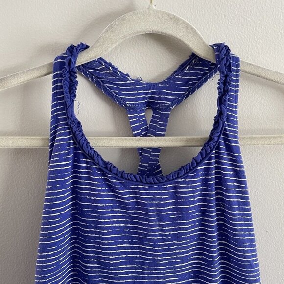 Lucy Women XS Blue White Striped Criss Cross Back Shelf Bra Athletic Tank Top - Picture 3 of 11